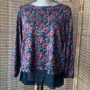 NWT H&G Long Sleeve Black Floral Print Top, made in Italy.